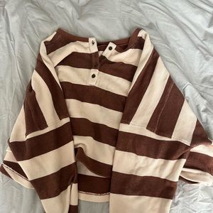 Urban Outfitters Brown and Cream Striped Henley